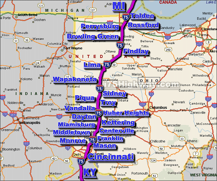 Interstate 75 Ohio Freeway Traffic Map